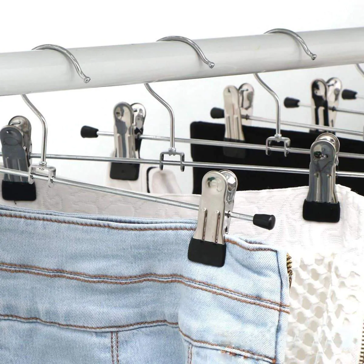 OUNONA Stainless Steel Clothes Drying Hanger with Clips Pants Drying Rack 20pcs