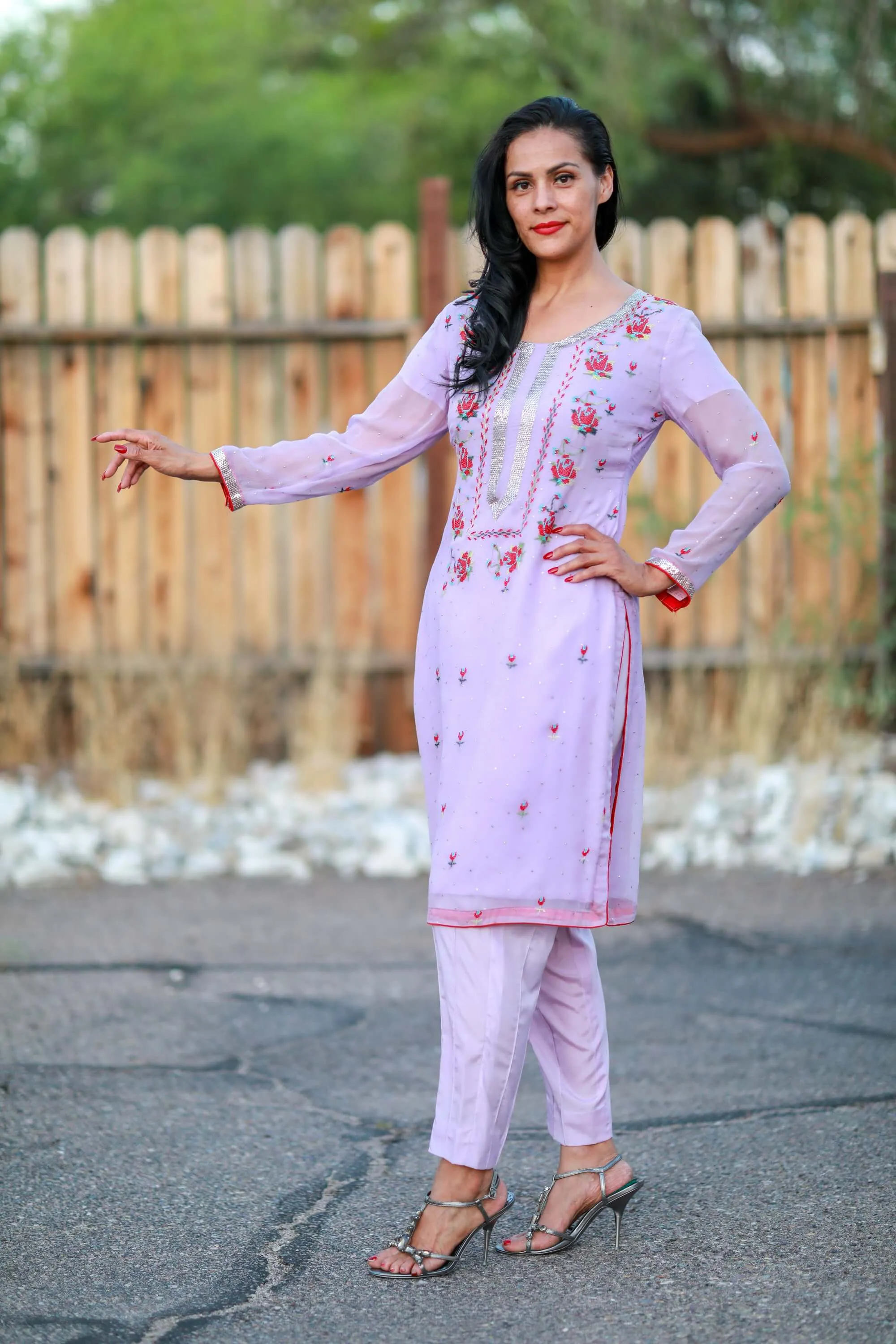 Pink Chiffon Suit-Salwar Kameez with Silk Lining
