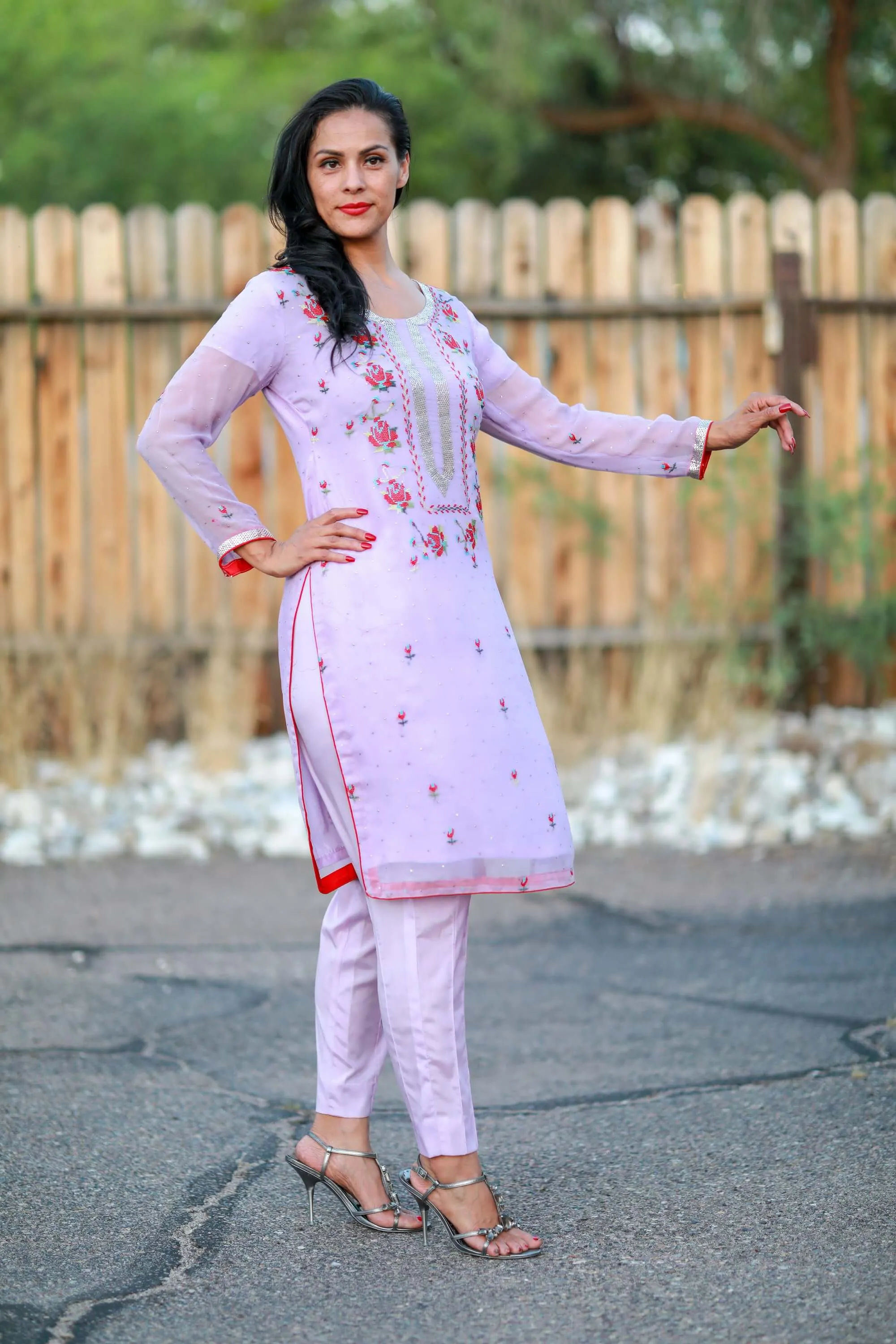 Pink Chiffon Suit-Salwar Kameez with Silk Lining