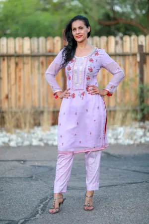Pink Chiffon Suit-Salwar Kameez with Silk Lining
