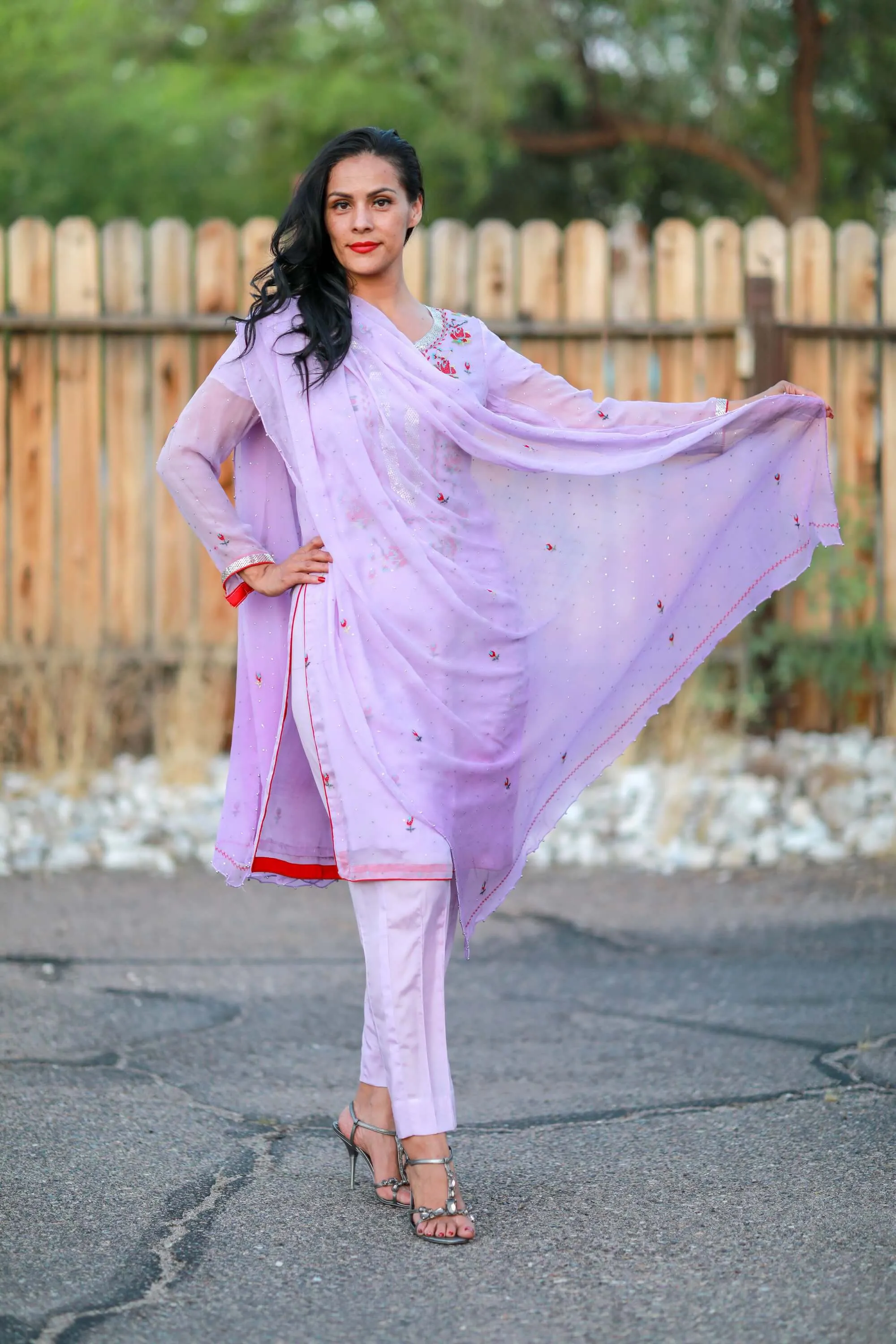 Pink Chiffon Suit-Salwar Kameez with Silk Lining