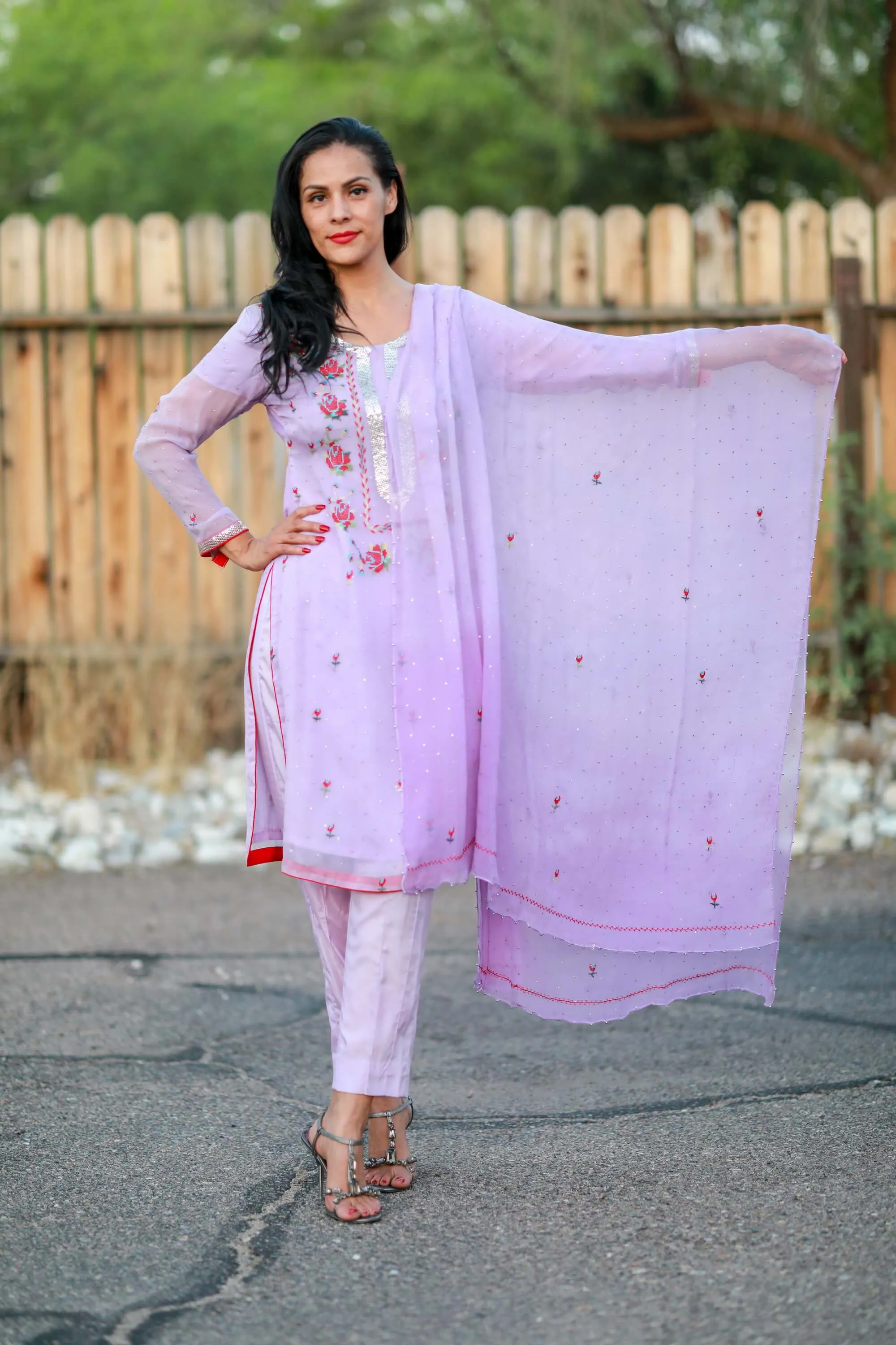 Pink Chiffon Suit-Salwar Kameez with Silk Lining