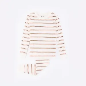 Pink Multistripe Print on Off-White PJ Set