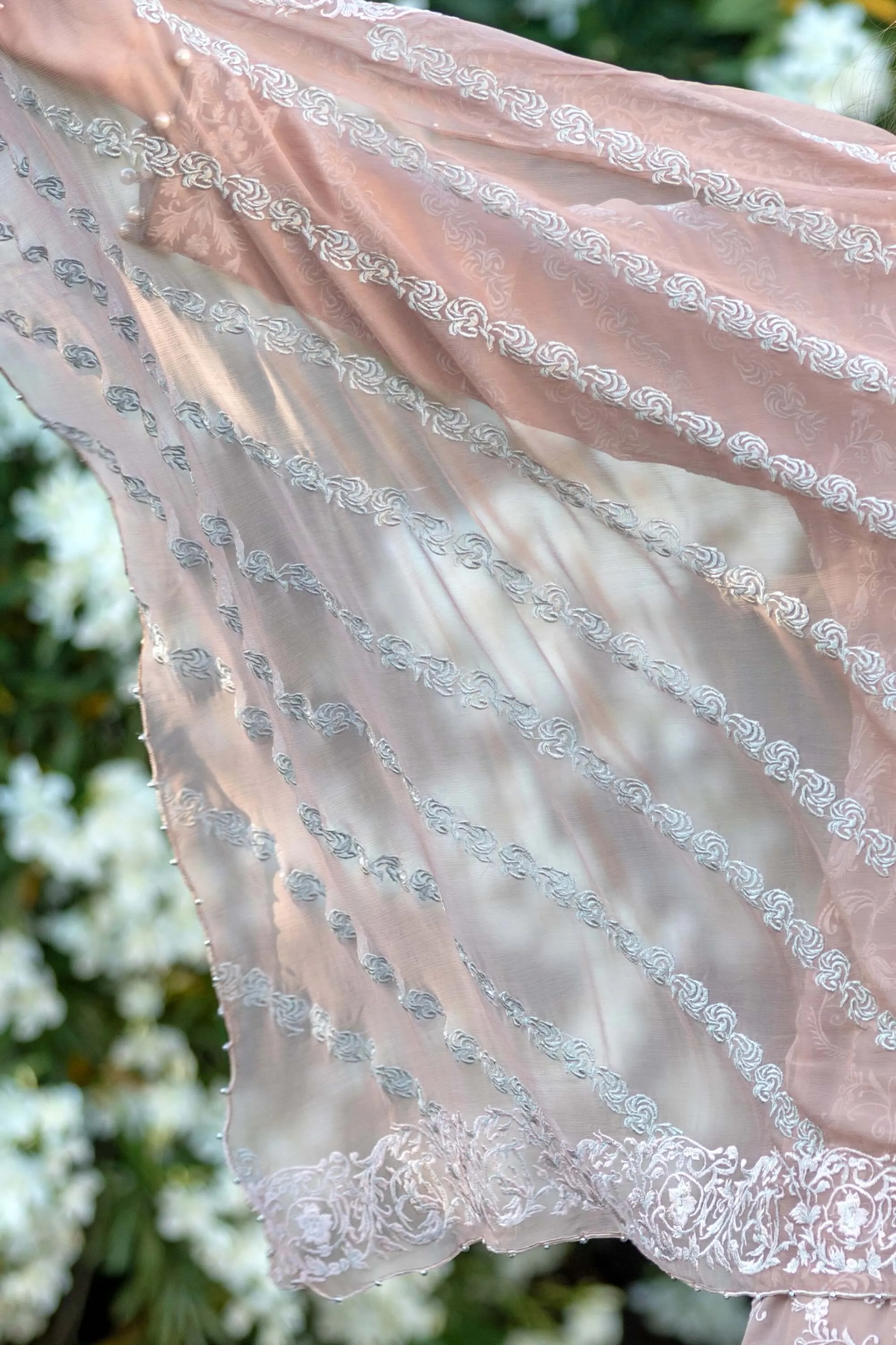 Pinkish Chiffon Embroidered Shirt With Silk Pants