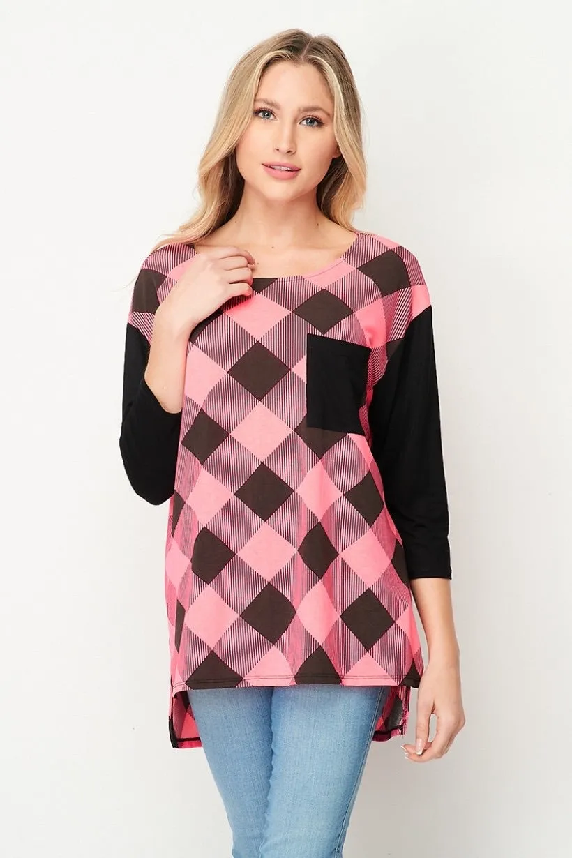 Plaid Top With Pocket | 2 colors