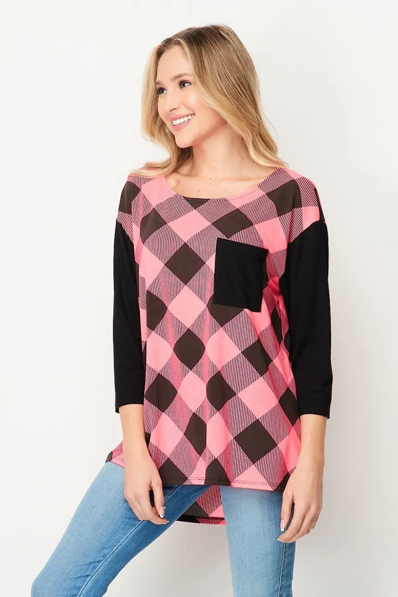 Plaid Top With Pocket | 2 colors