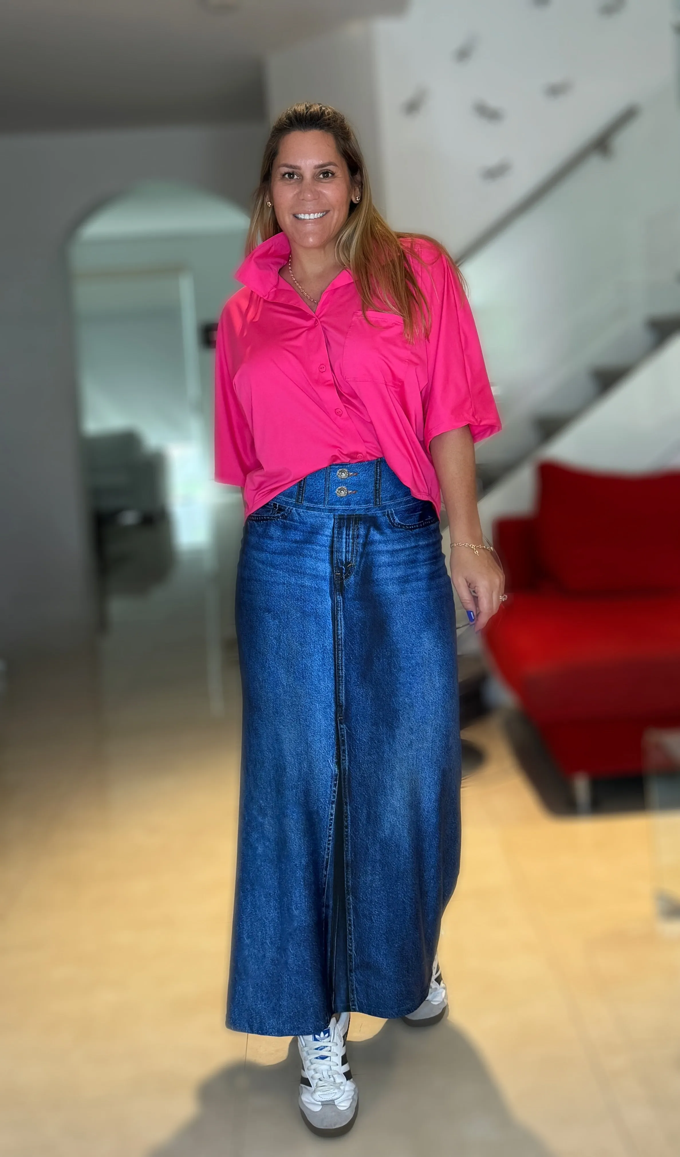 Plain Basic Denim Long Skirt