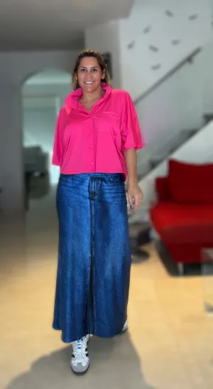 Plain Basic Denim Long Skirt