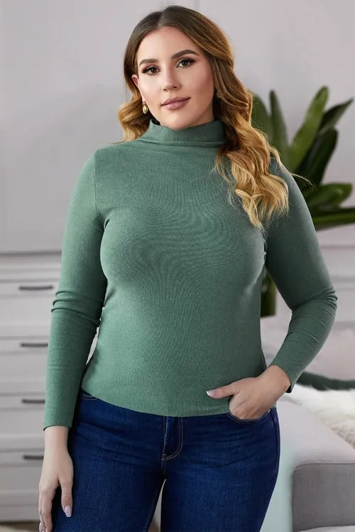 Plain Turtleneck Ribbed Plus Size Top