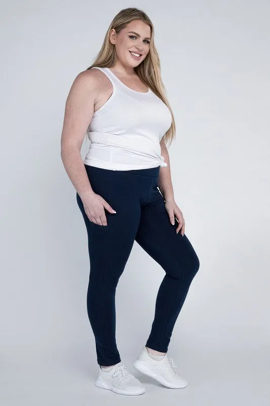 Plus Everyday Cotton Leggings with Pockets – Stretchy, Full-Length Fit