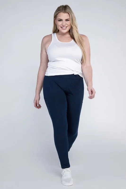 Plus Everyday Cotton Leggings with Pockets – Stretchy, Full-Length Fit