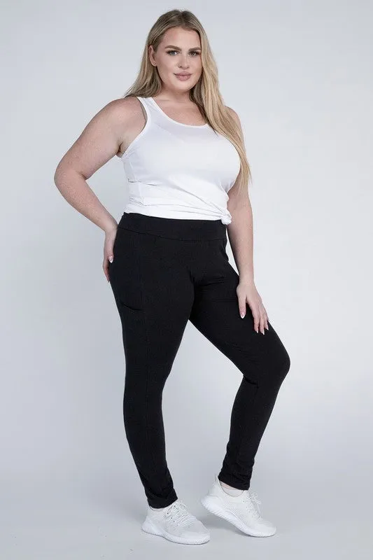 Plus Everyday Cotton Leggings with Pockets – Stretchy, Full-Length Fit