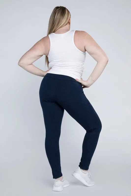 Plus Everyday Cotton Leggings with Pockets – Stretchy, Full-Length Fit
