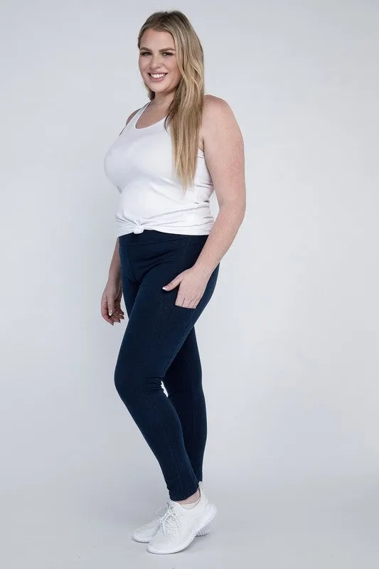 Plus Everyday Cotton Leggings with Pockets – Stretchy, Full-Length Fit