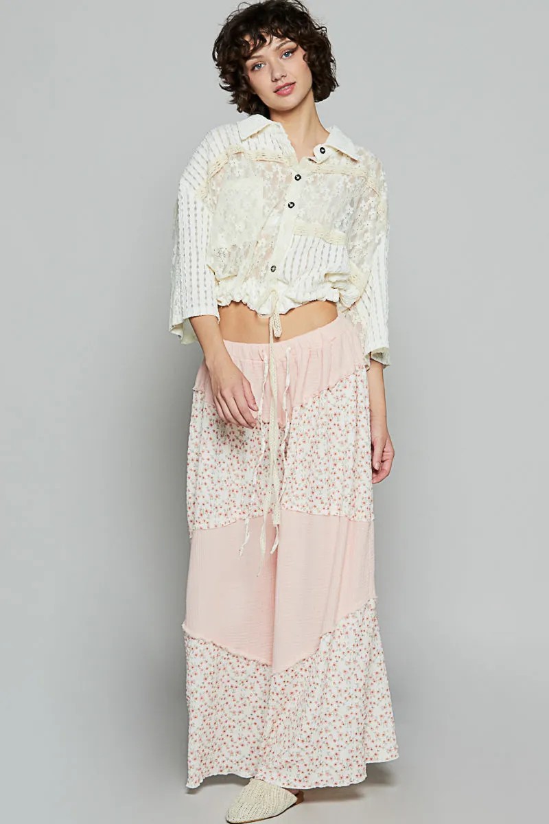 POL Women's Cream Relaxed Fit Lace Jacket Top