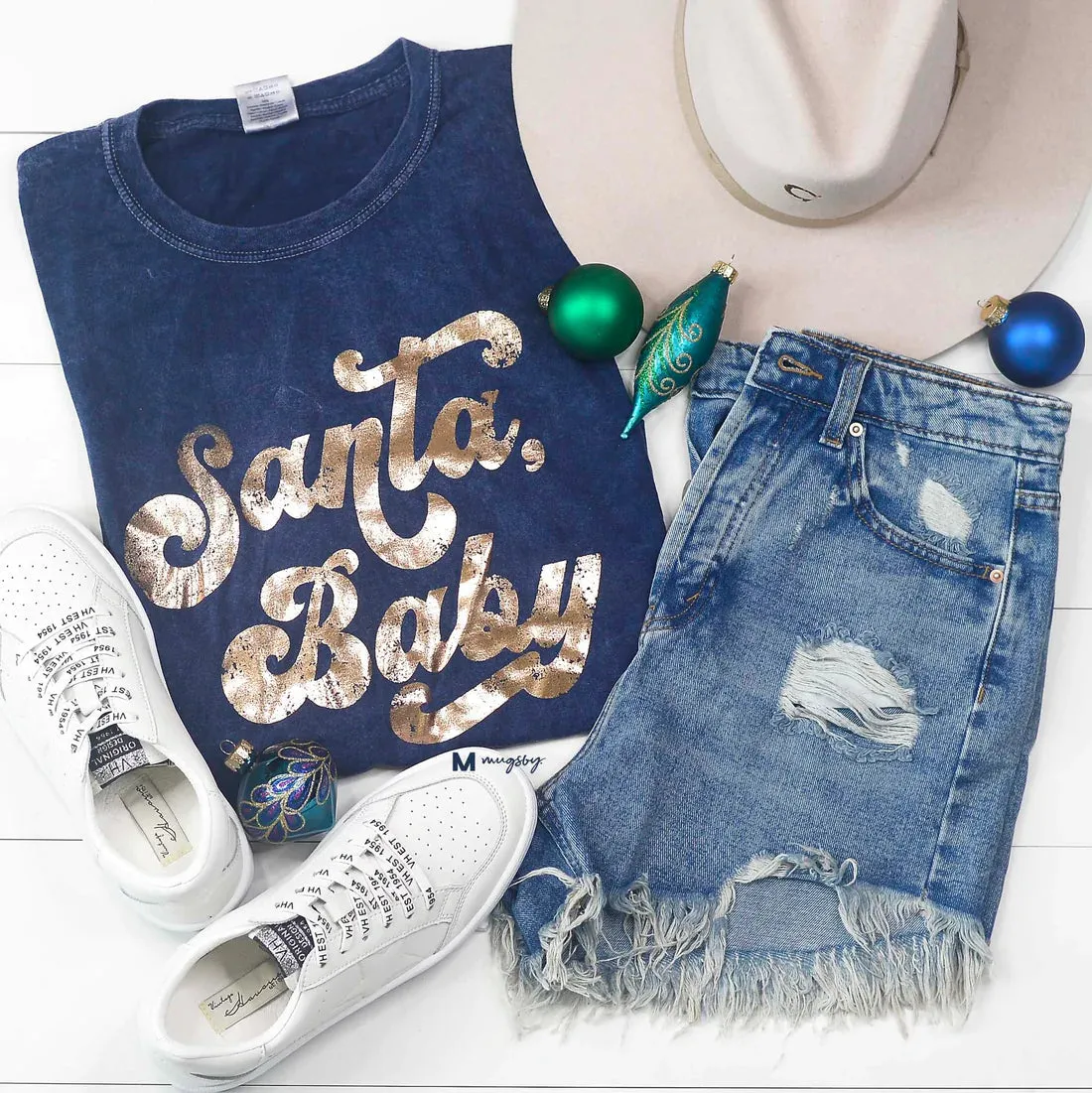 PREORDER: Santa Baby Rose Gold Foil Tee in Navy