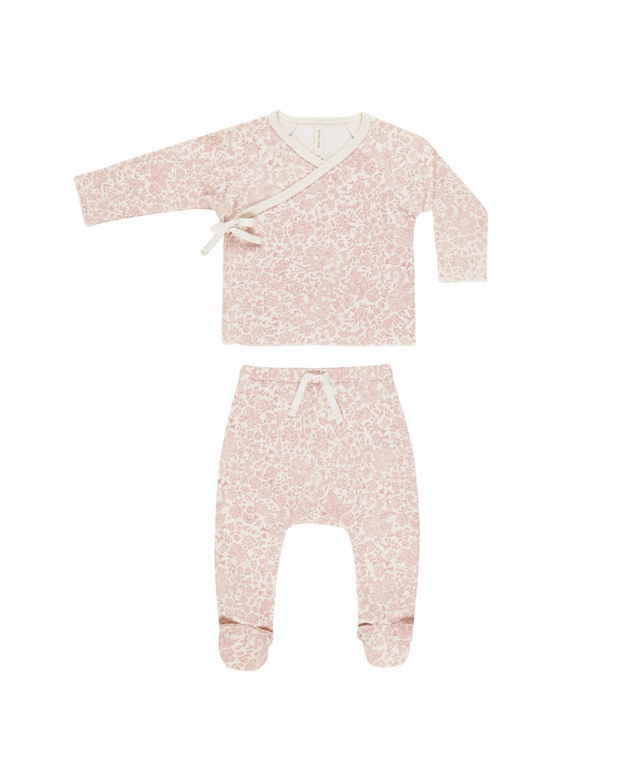 QUINCY MAE WRAP TOP   FOOTED PANT SET ||  PINK BLOSSOM