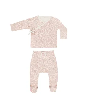 QUINCY MAE WRAP TOP   FOOTED PANT SET ||  PINK BLOSSOM