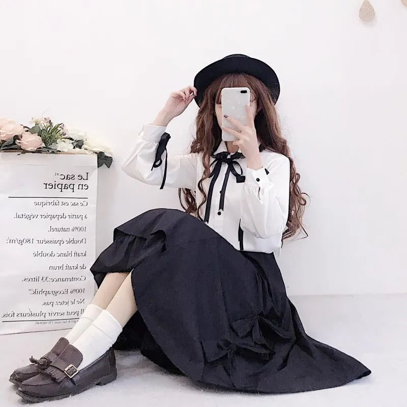 "BLACK CUTE BOW IRREGULAR" SKIRT N041201