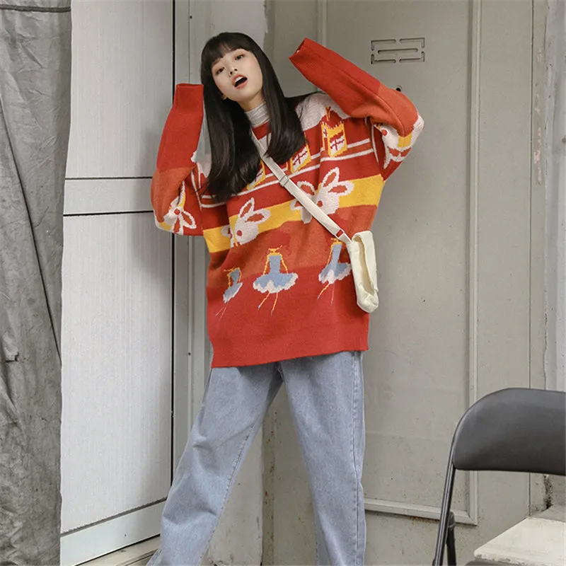 "CARTOON PRINT PULLOVER" SWEATER N111803
