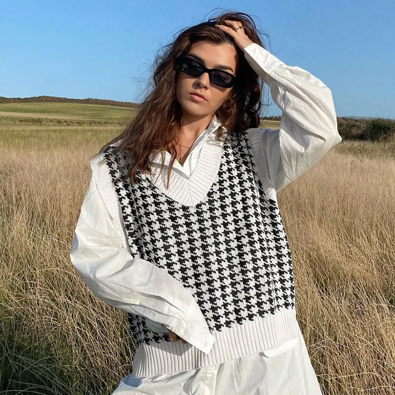 "FOUR COLOR HOUNDSTOOTH SWEATER" VEST N103003