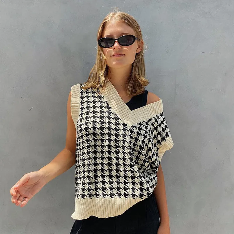"FOUR COLOR HOUNDSTOOTH SWEATER" VEST N103003