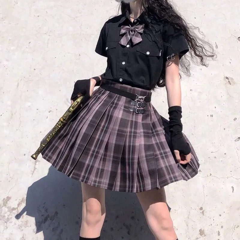 "JK DARK PURPLE PLAID" SKIRT N082707