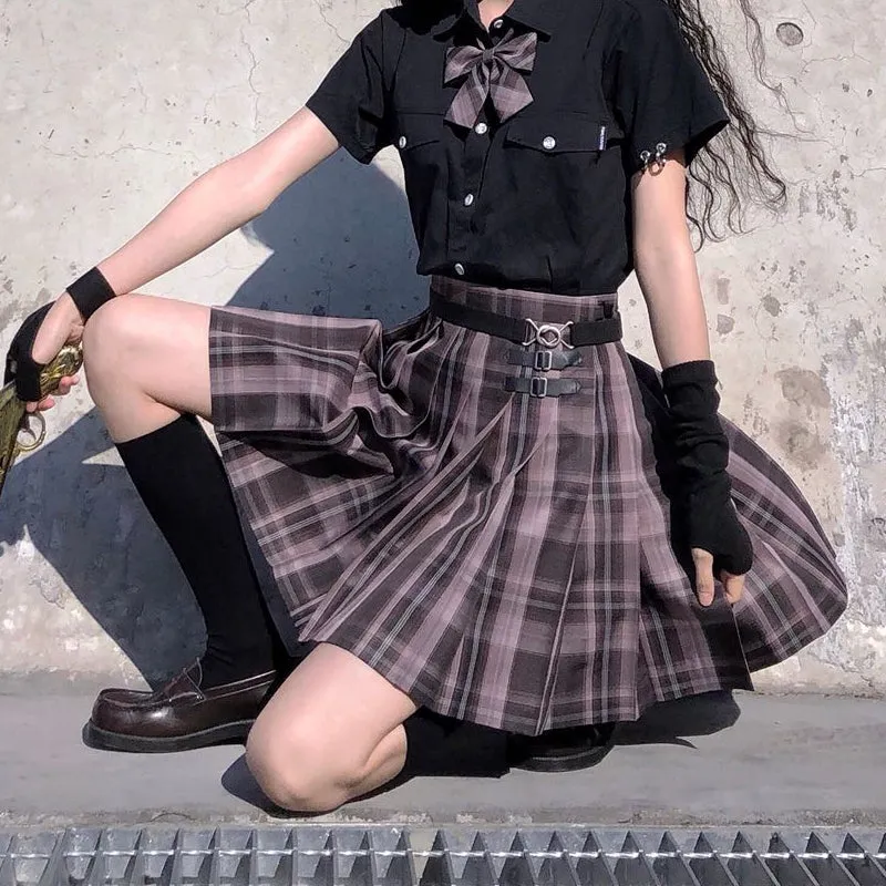 "JK DARK PURPLE PLAID" SKIRT N082707