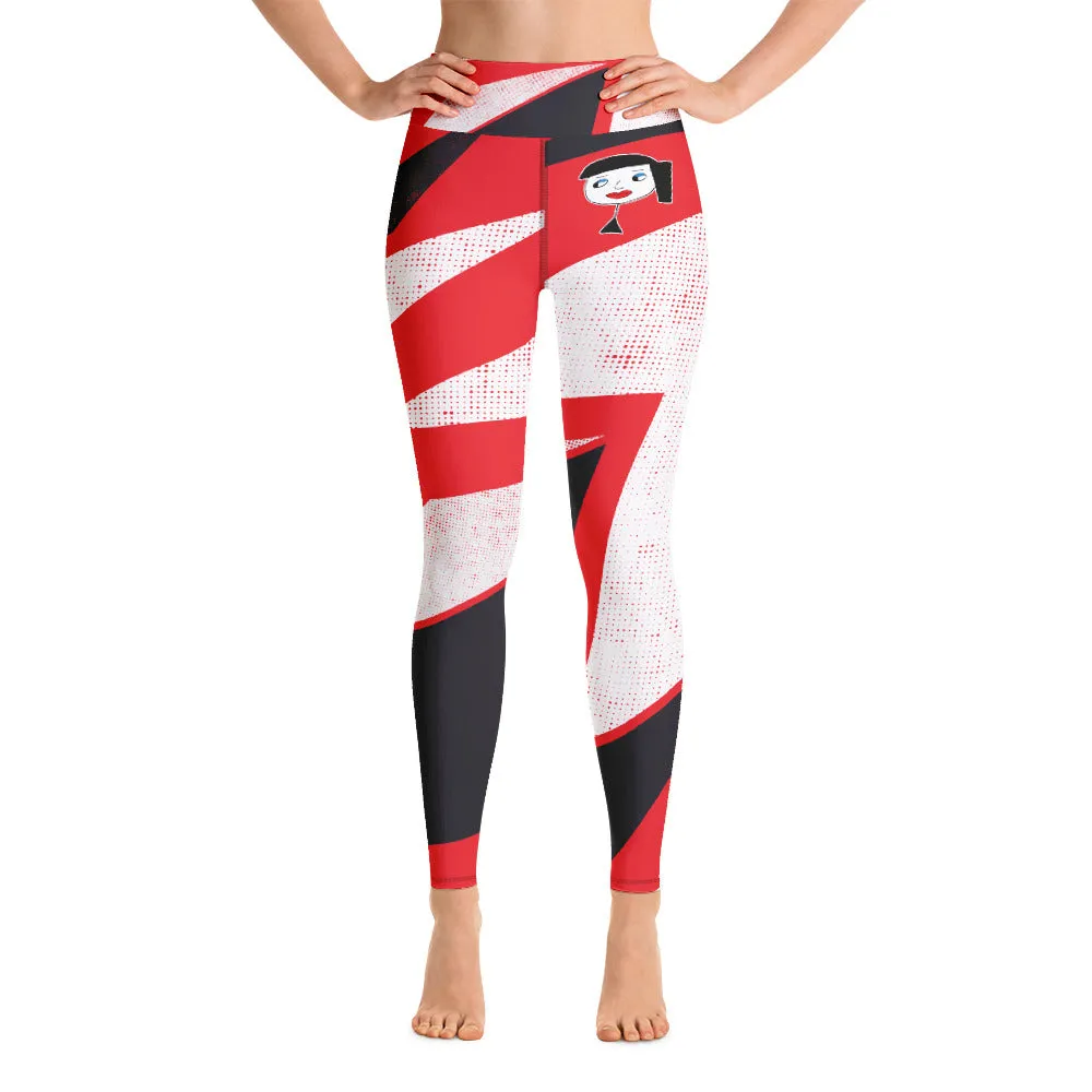 "Lynn Beauty-Face" Red-White Lightning Yoga / Workout Leggings