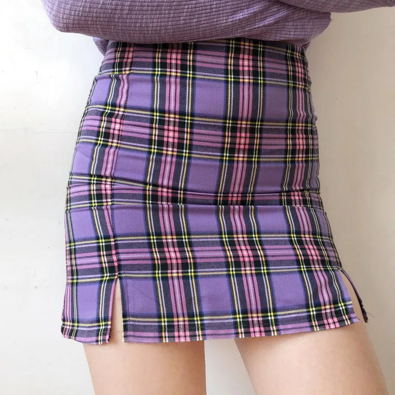 "PURPLE PLAID HIGH WAIST" SKIRT D052703
