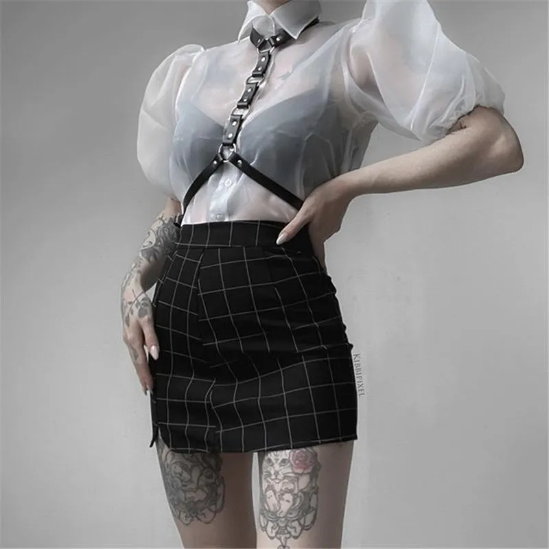 "STRETCH PLAID PETALS" SKIRT K052703