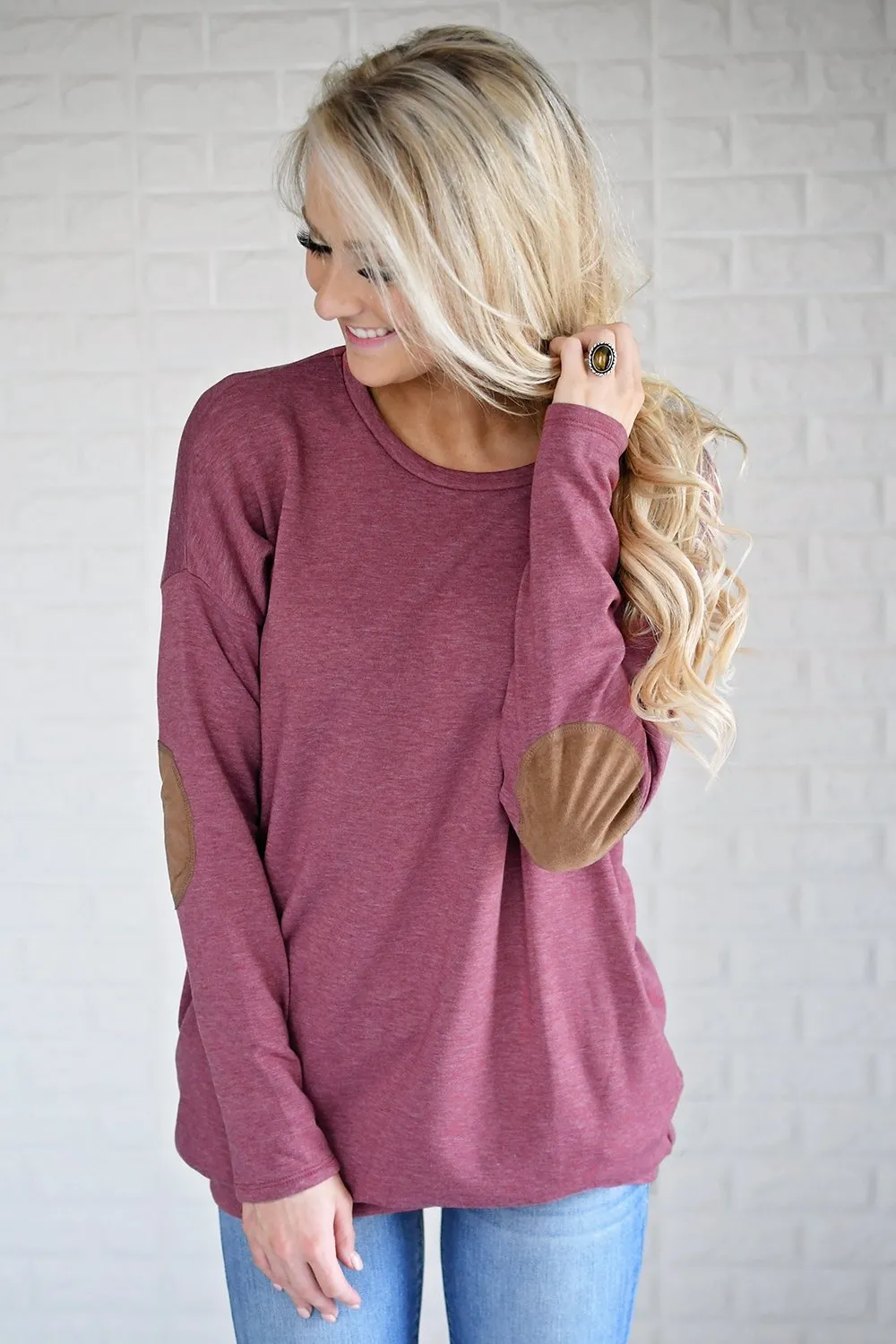 Raspberry Elbow Patch Sweater