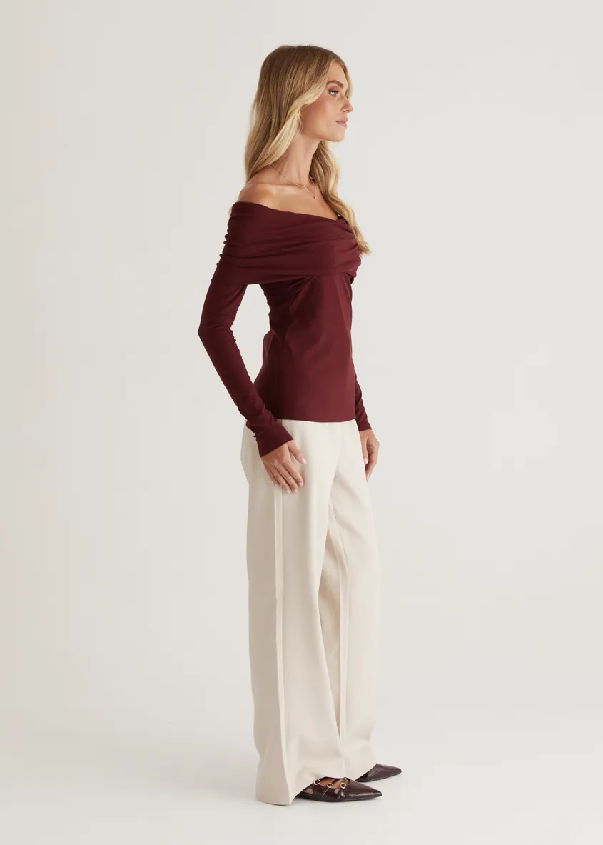Rayz Off Shoulder Top - Mahogany