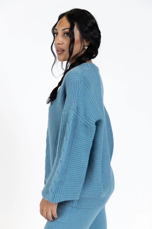 Real Karma Blue Cable Knit Cardigan FINAL SALE