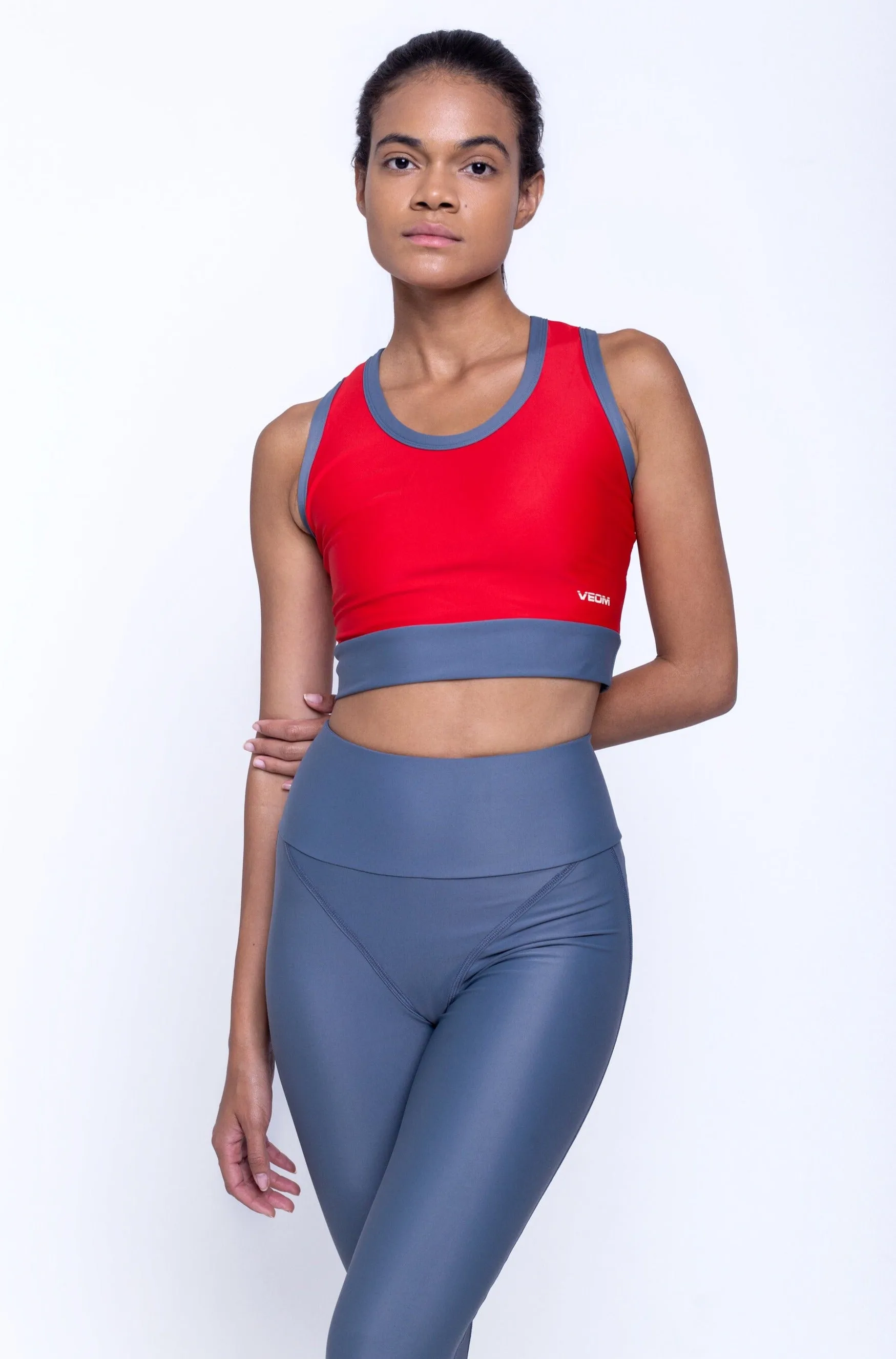 Red & Grey Performance Set - Leggings and Bra