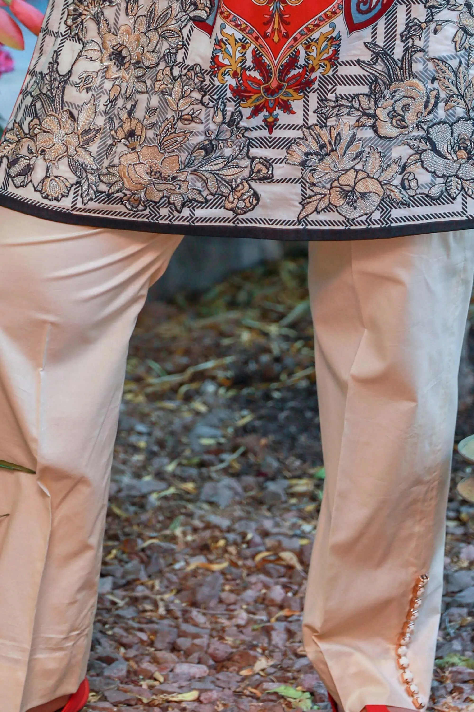 Red and Tan Cotton Suit by Elan