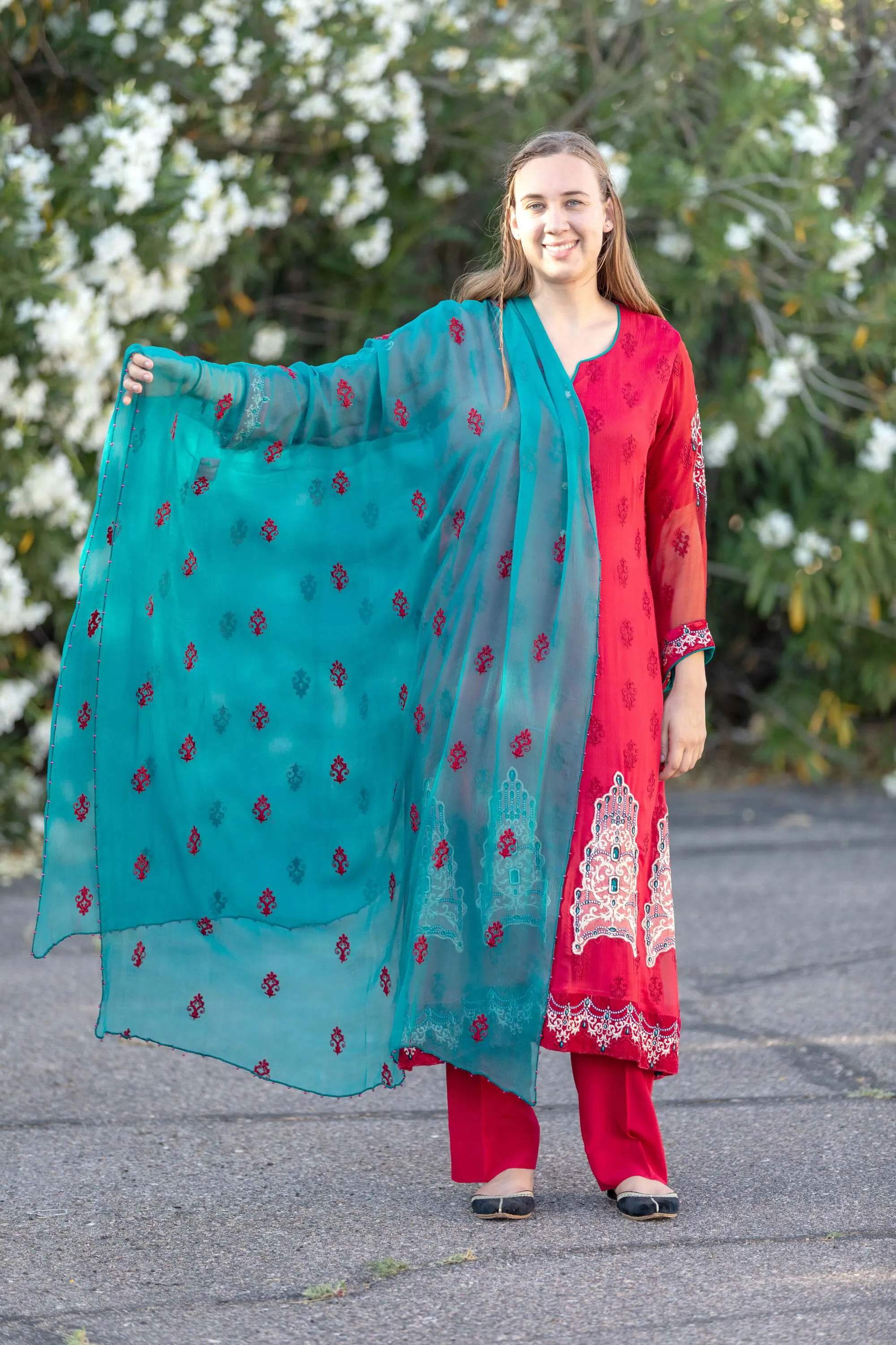 Red Chiffon Maria B. Suit