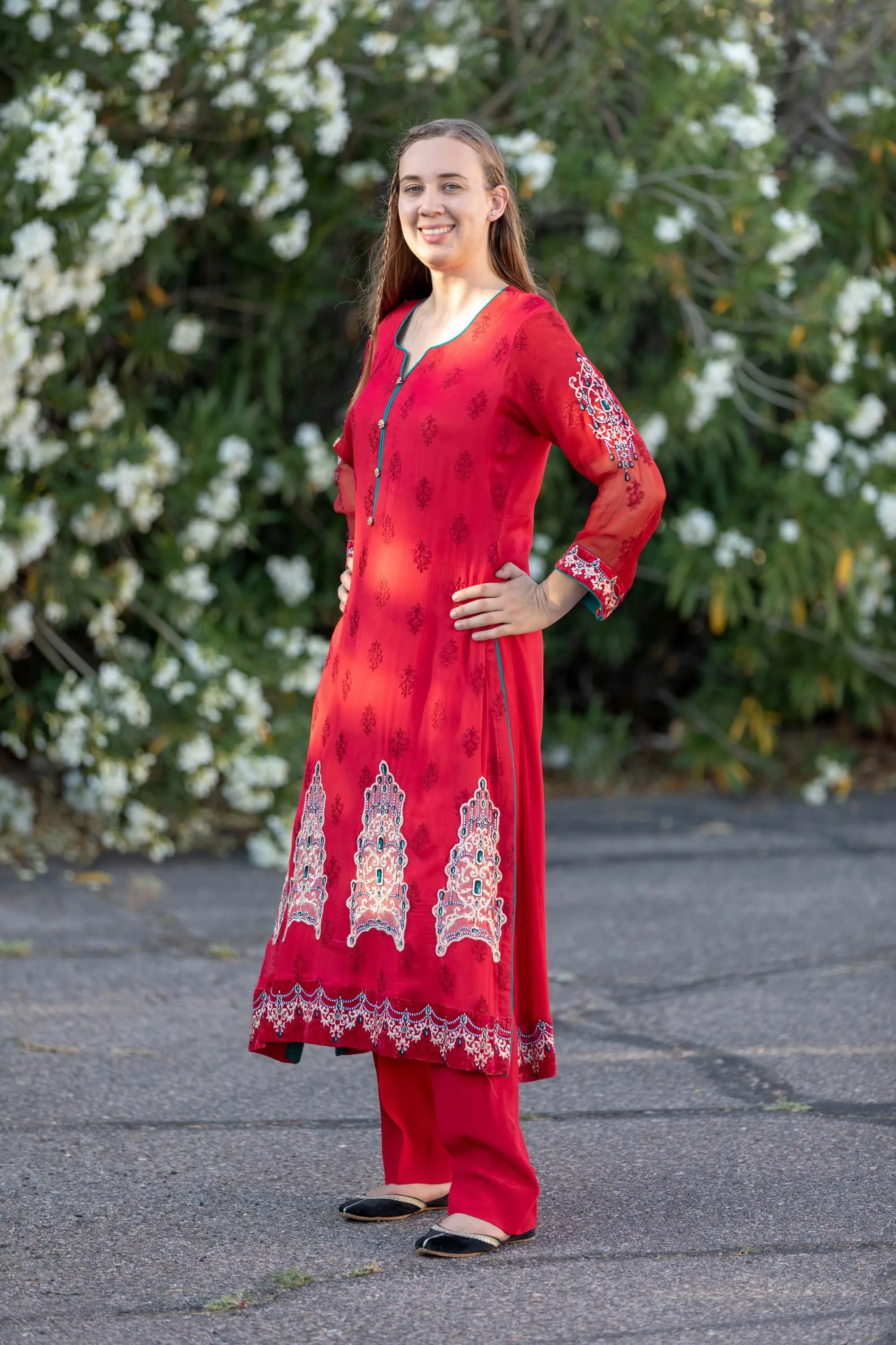 Red Chiffon Maria B. Suit