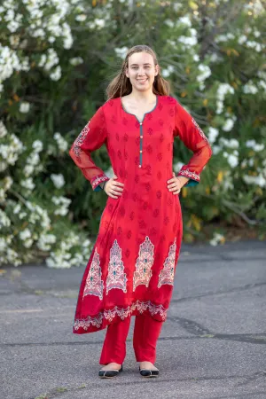 Red Chiffon Maria B. Suit
