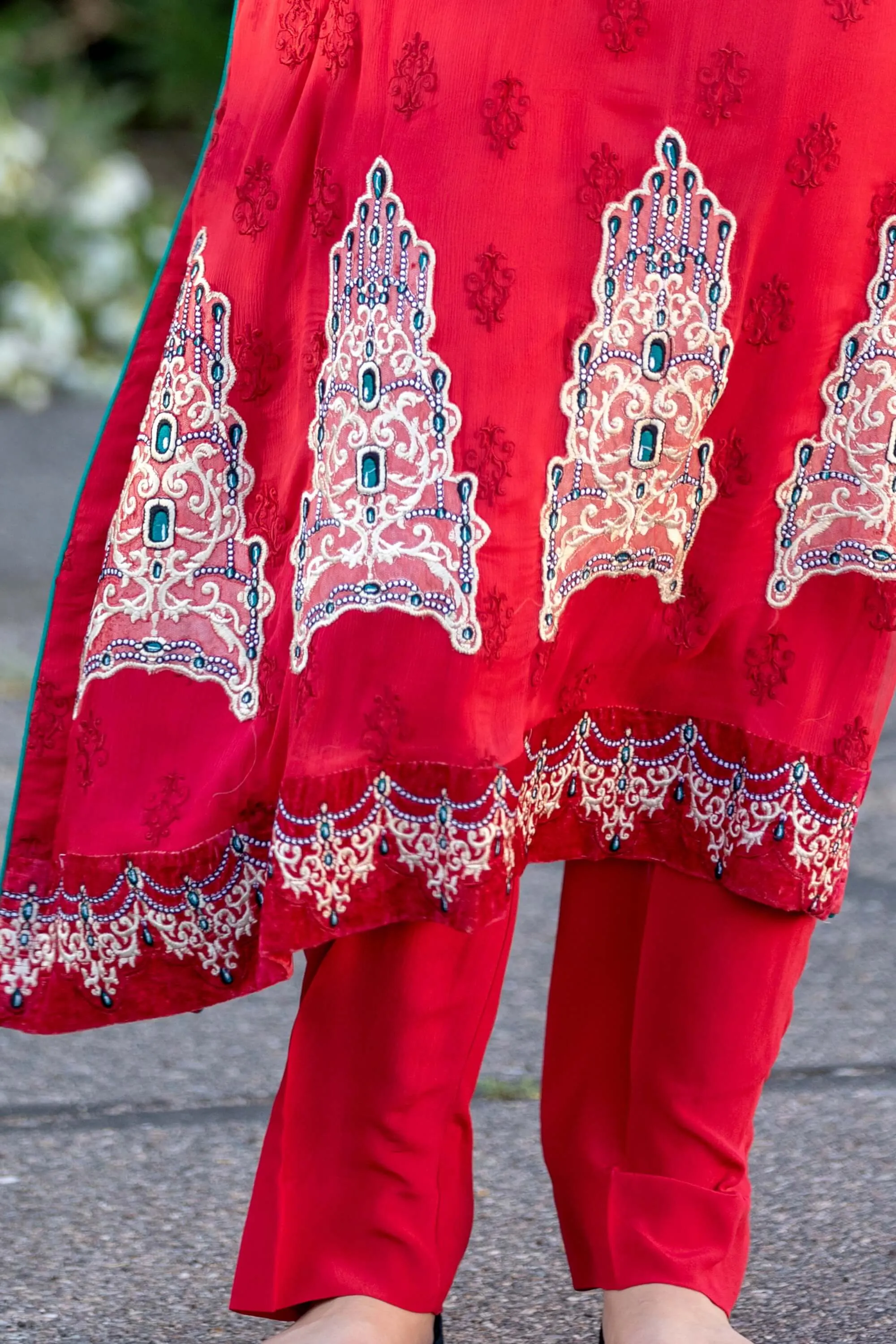 Red Chiffon Maria B. Suit