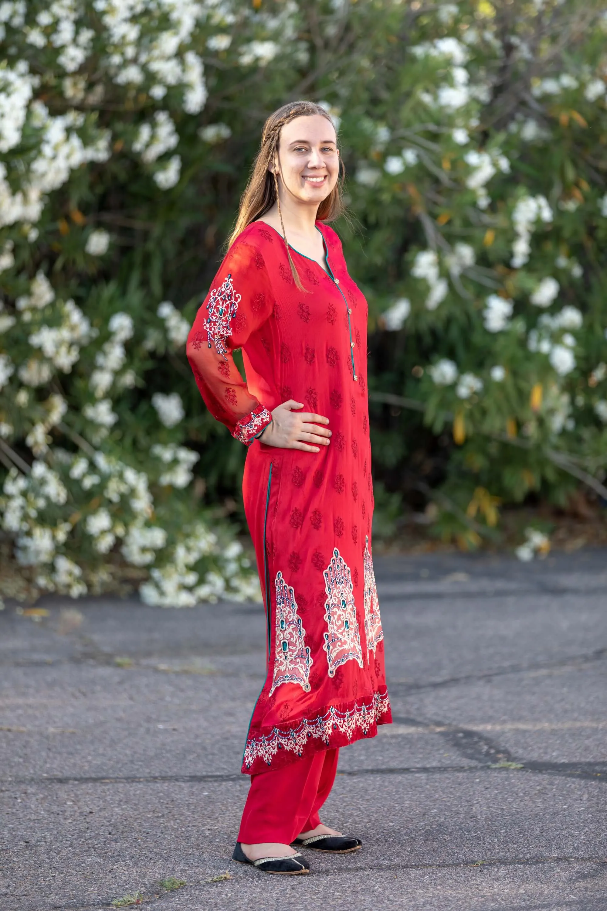Red Chiffon Maria B. Suit