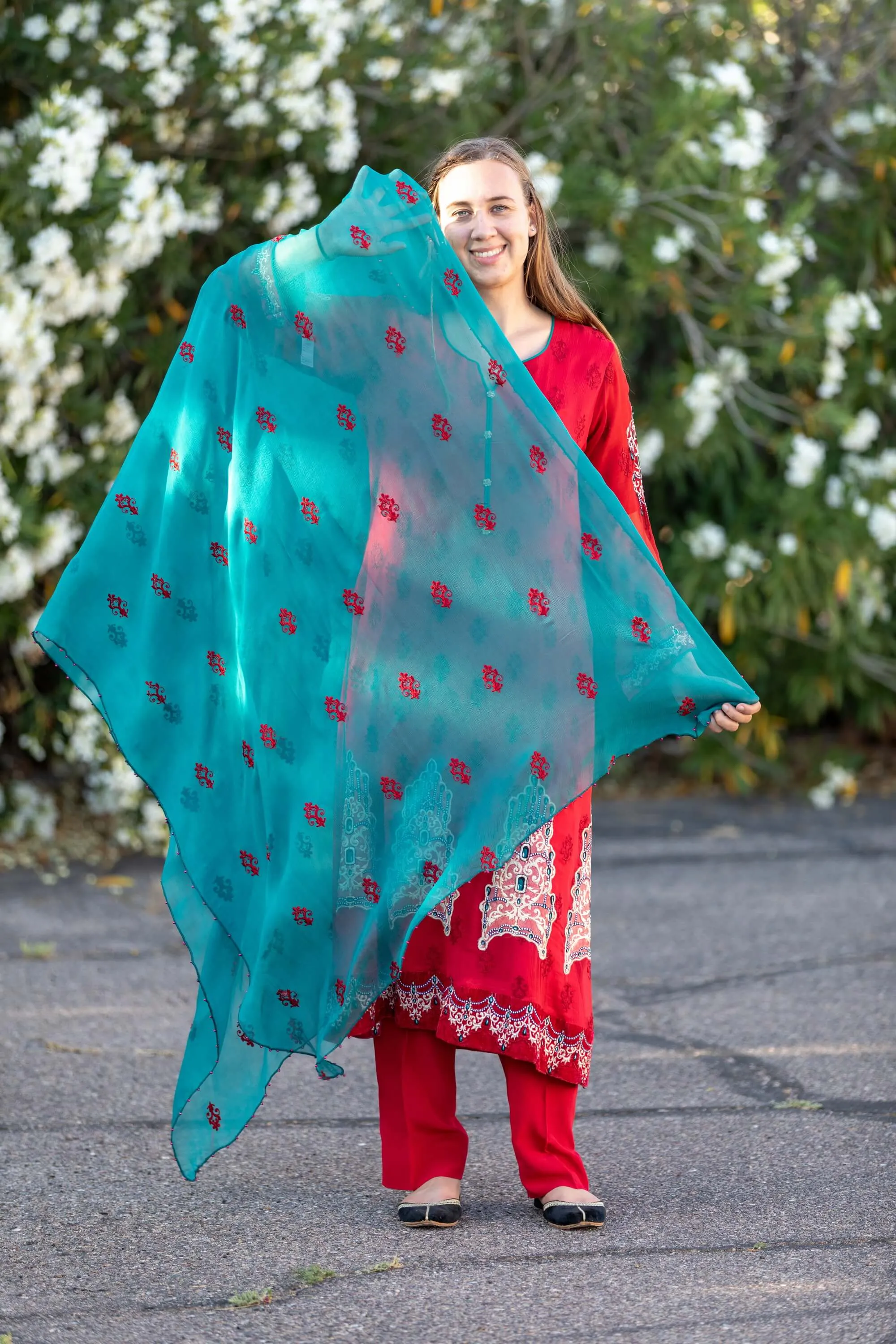 Red Chiffon Maria B. Suit