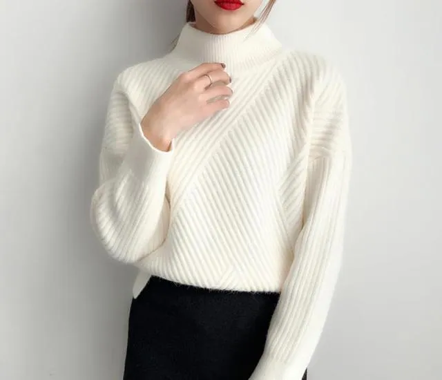 Regular Style Black White Turtleneck Winter Sweaters