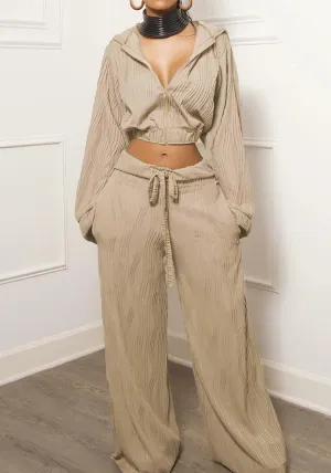 Relaxed Zipper Hoodie and Wide-Leg Pants Two-Piece Set