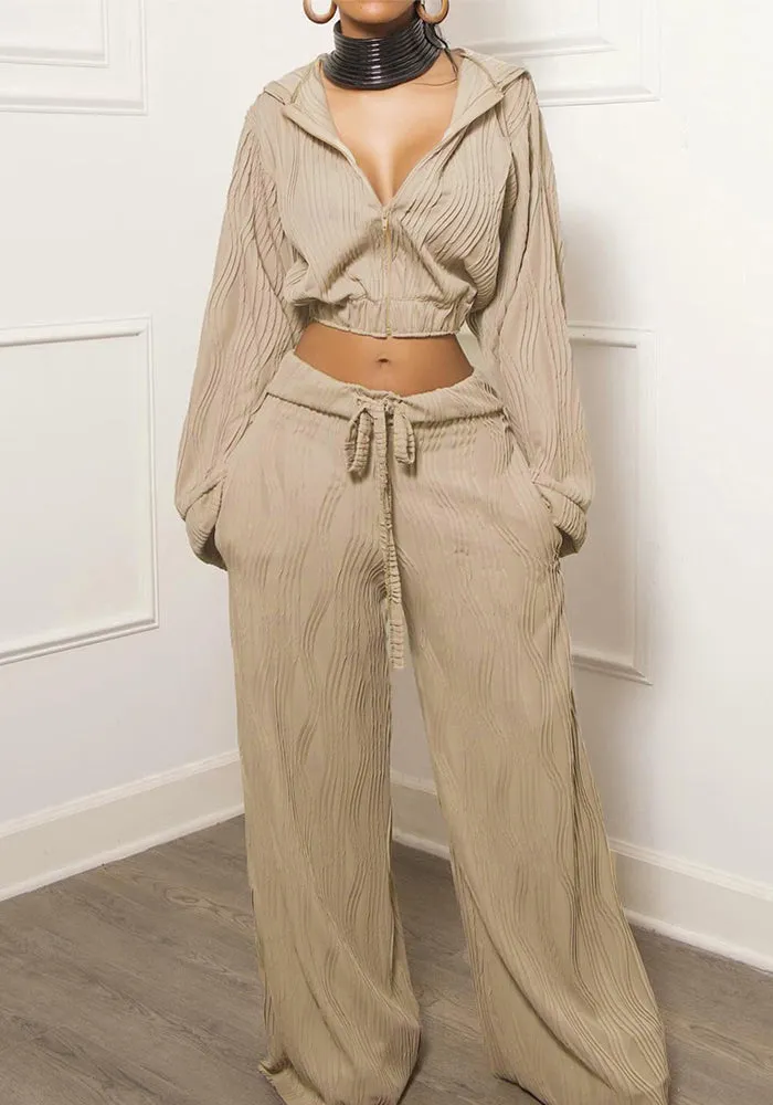 Relaxed Zipper Hoodie and Wide-Leg Pants Two-Piece Set