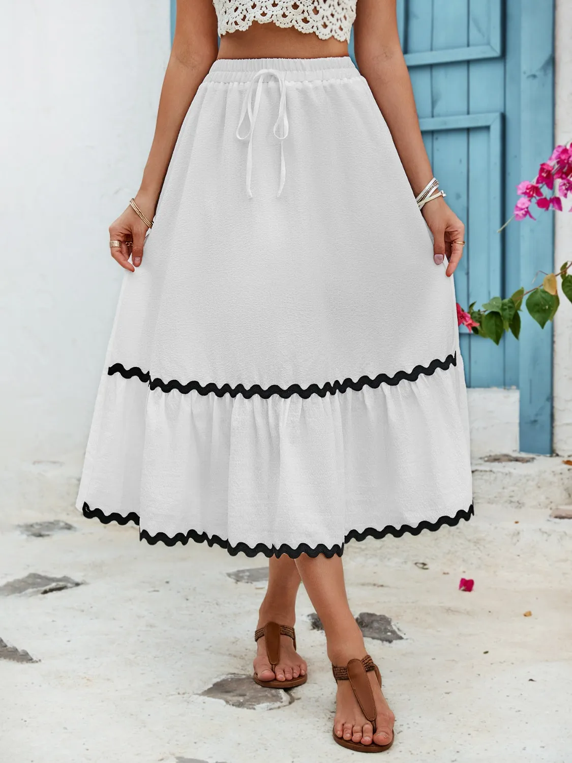 Rishelle Tied Contrast Trim High Waist Skirt