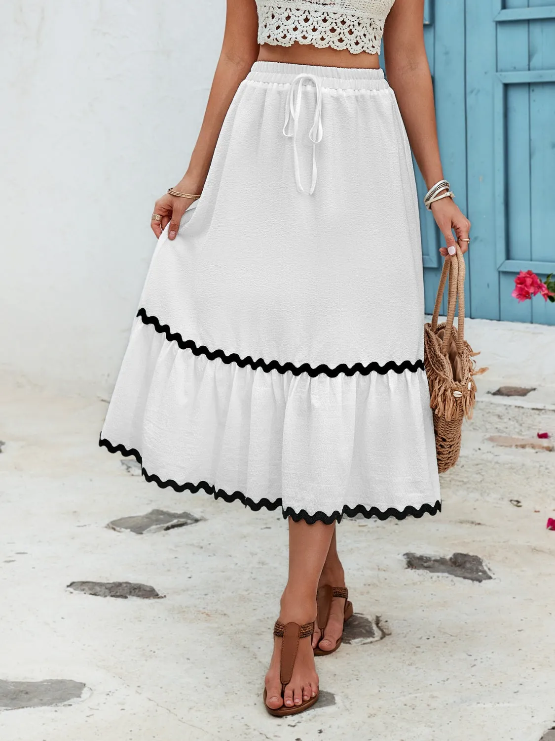 Rishelle Tied Contrast Trim High Waist Skirt