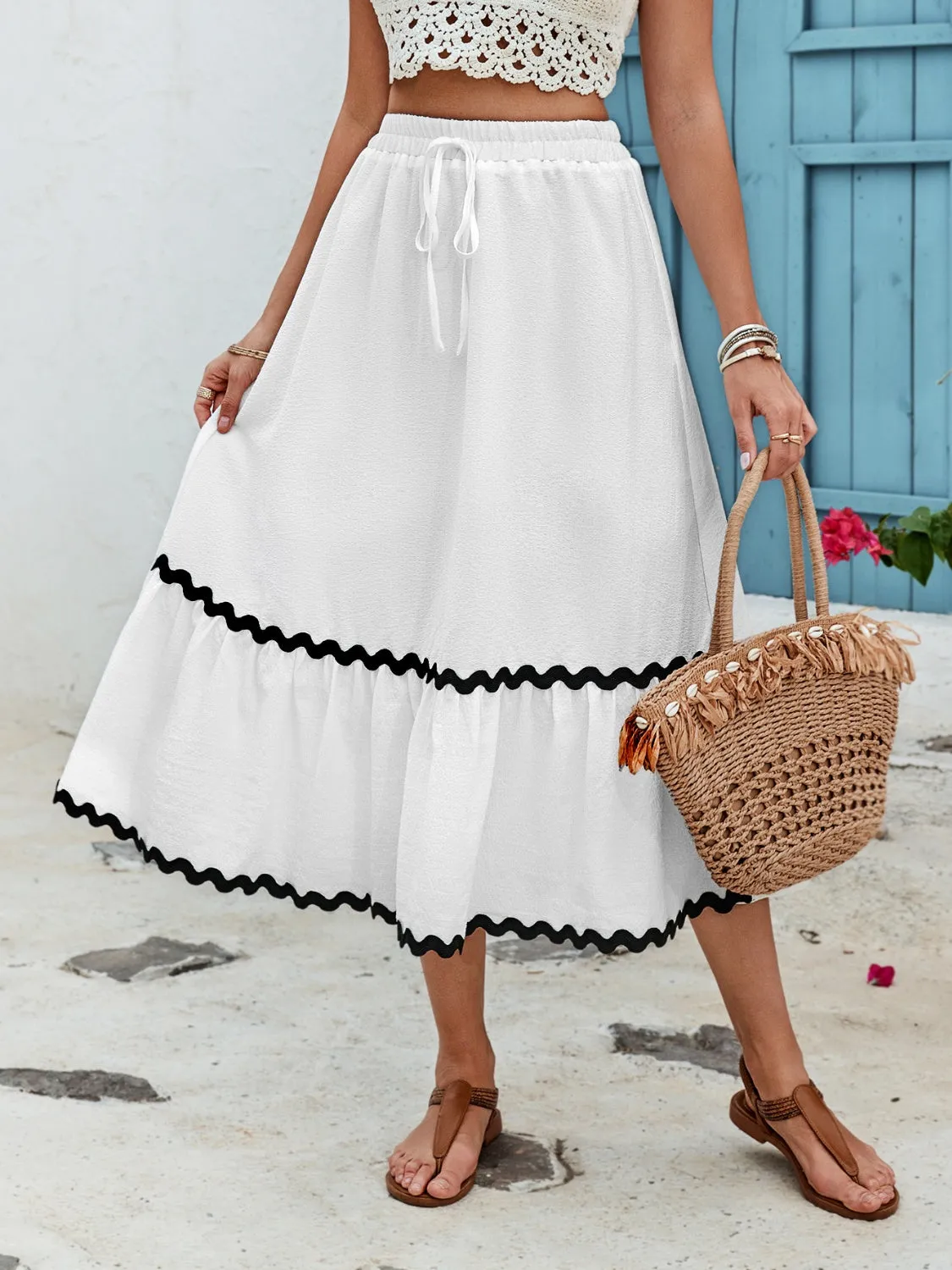 Rishelle Tied Contrast Trim High Waist Skirt