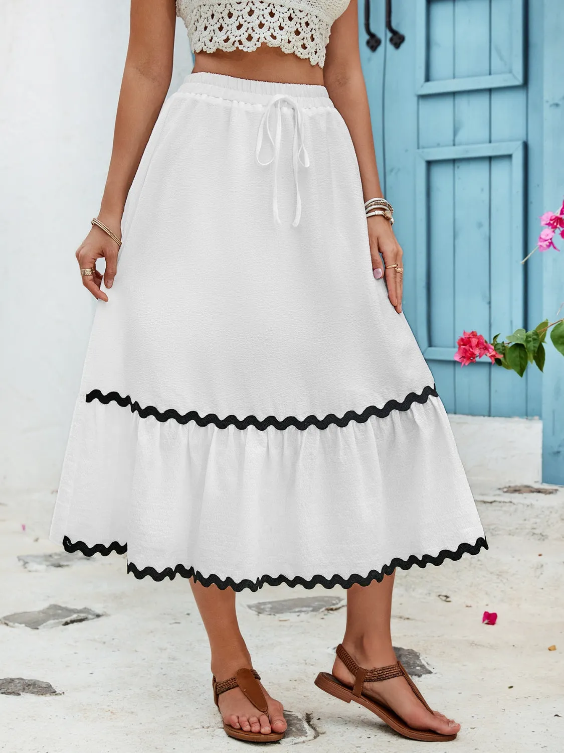 Rishelle Tied Contrast Trim High Waist Skirt
