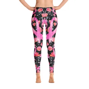 Roses & Pink Ribbon Leggings - Black
